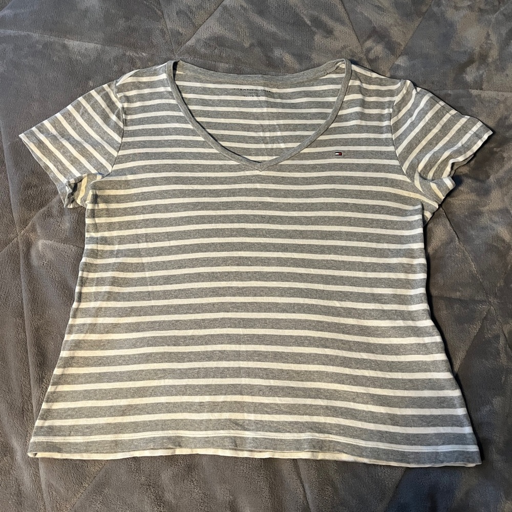 Tommy Hilfiger Grey and White Striped Shirt